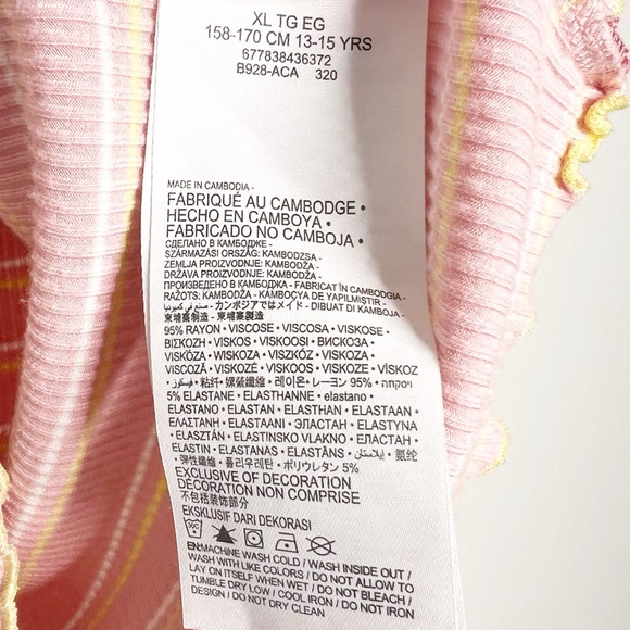 Levi's Pink White Yellow Stripe Ribbed Lettuce Trim T Shirt Top Juniors - Picture 16 of 16